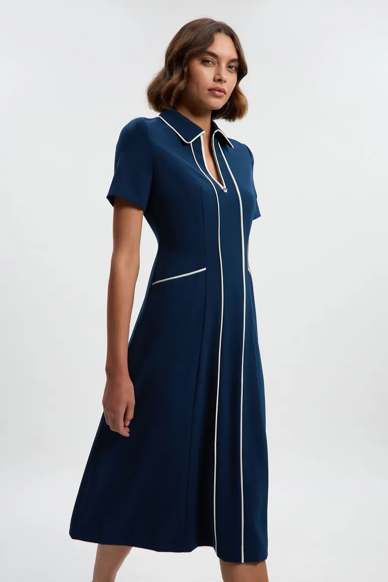 karen millen shirt dress Tailored Crepe Tipped Tailored Midi in Navy Karen Millen offers exceptional craftsmanship and iconic designs that are endlessly appealing and always relevant Karen Millen Placed Chain Cotton