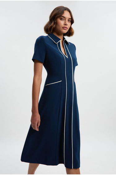 Tailored Crepe Tipped Tailored Midi Shirt Dress
