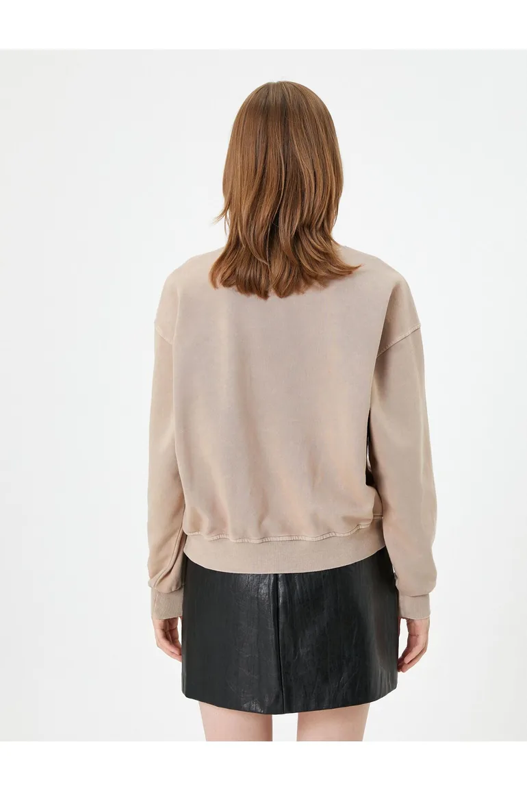 Crew Neck Sweatshirt Cotton Long Sleeve Ribbed - 3