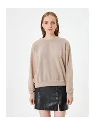 Crew Neck Sweatshirt Cotton Long Sleeve Ribbed - 2