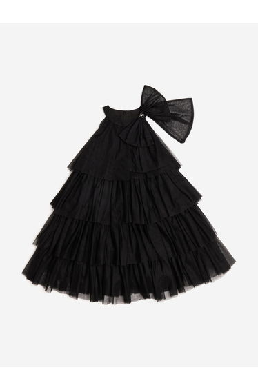 BCBGMAXAZRIA Girls Tiered Tulle Halter Neck Dress in Black