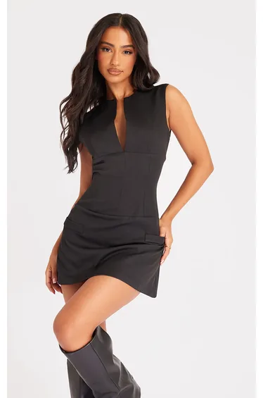 Petite Black Tailored Fitted Mini Dress