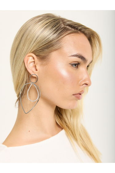 Silver Double Teardrop Metal Earrings