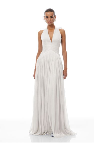 Térébenthine White Glossy Gathered Maxi Dress
