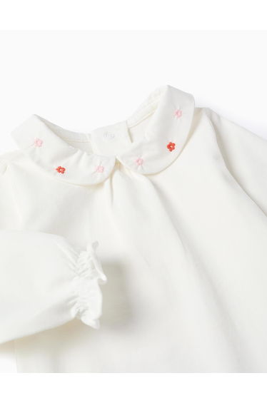 Long Sleeve Body with Poplin Collar for Newborns White