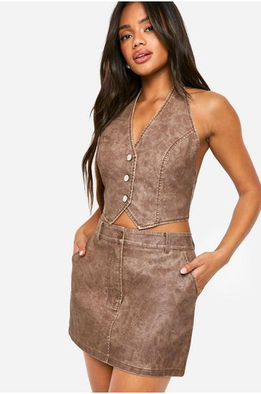 Washed Pu Micro Mini Skirt