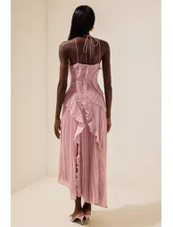 فستان بكسرات بياقة هالتر - 1