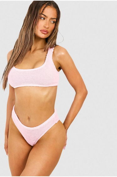 Premium Crinkle Scoop Bikini Top - pastel pink