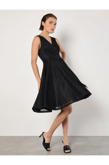 Metallic Pleat Skater Mini Dress