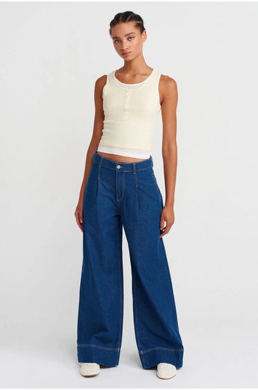 Dilvin Cotton Ribbed Sleeveless Button Blouse