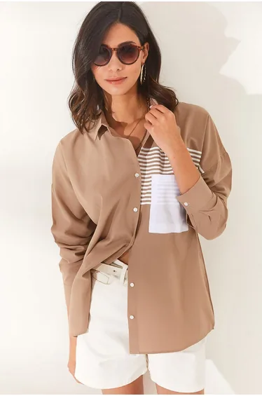 Mink Pocket Detailed Oversize Woven Shirt