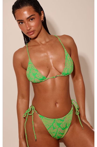 Lime Mosaic Print Rope Strap Tie Side Bikini Bottoms