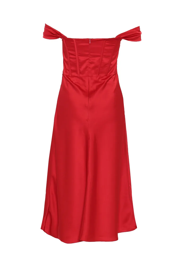 open lace back dress Ladivine 7483 burgundy satin fitted evening dress – Mia Bella Couture main image 0
