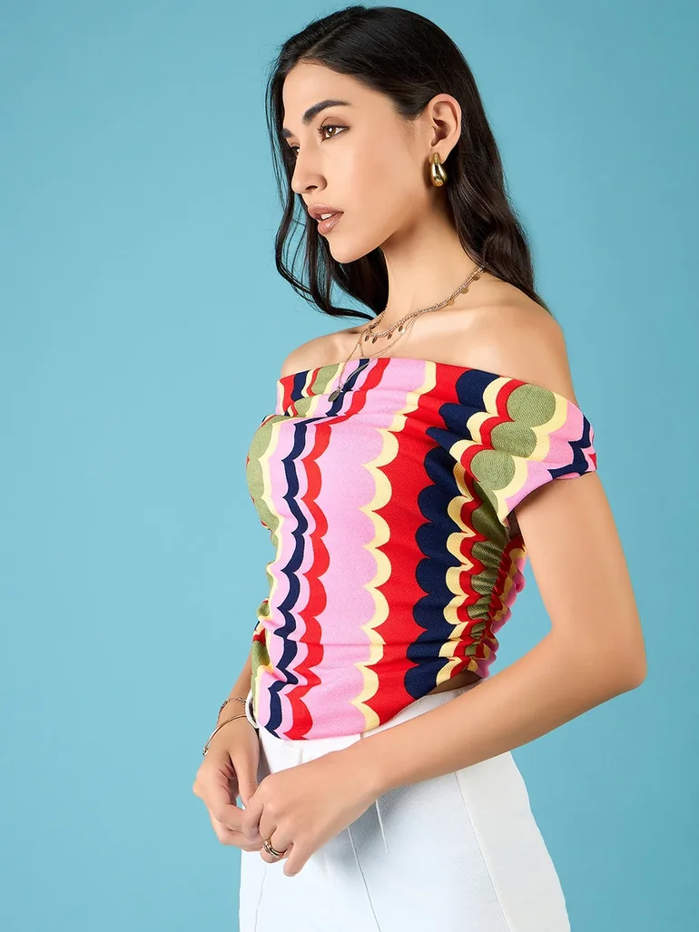 Multi Print Stretchable Fitted Crop Top - 3