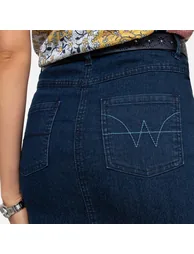 Stretch Denim Straight Skirt - 2