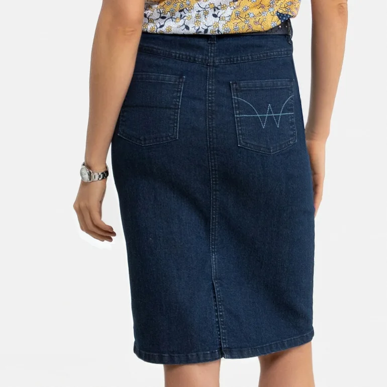 Stretch Denim Straight Skirt - 3