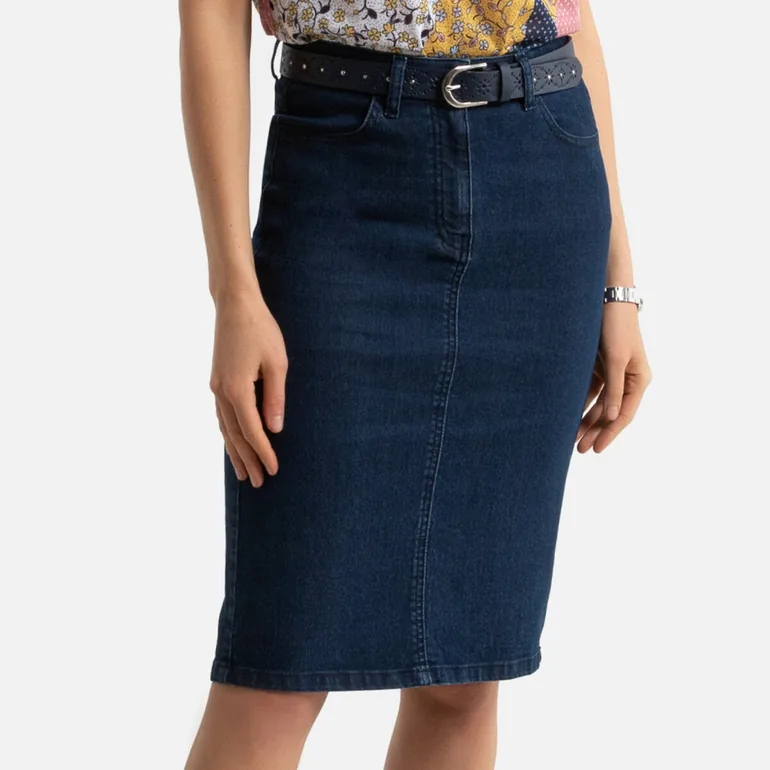 Stretch Denim Straight Skirt - 1