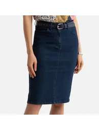 Stretch Denim Straight Skirt - 1