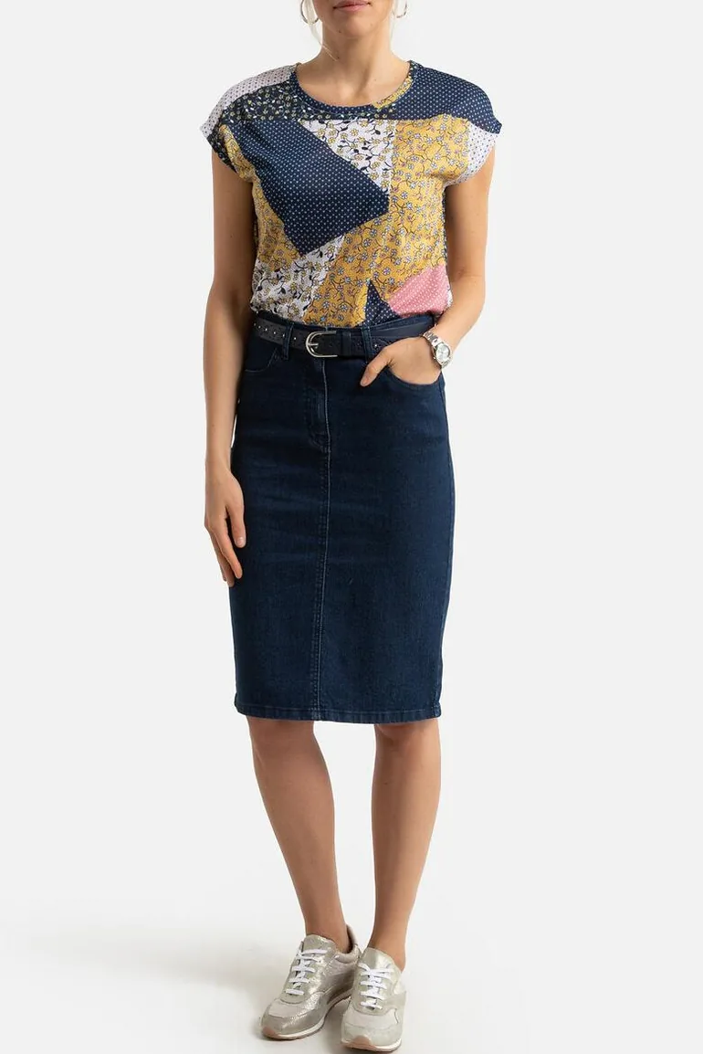 Stretch Denim Straight Skirt