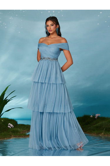 Leely Elegant Off The Shoulder Sleeveless Party Dress