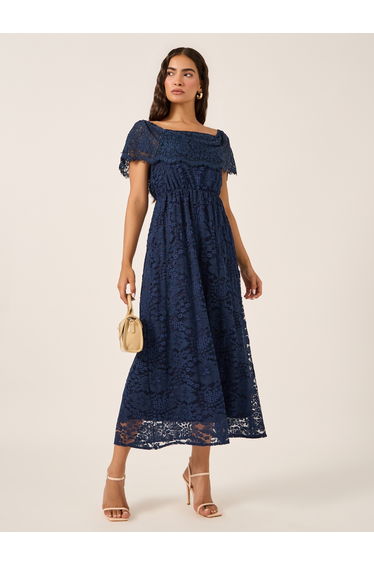All-Over Lace Square Neck A-Line Dress