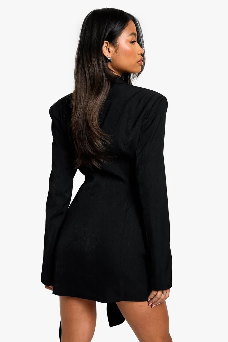 Tailored Structured Wrap Detail Blazer Dress - black - 2