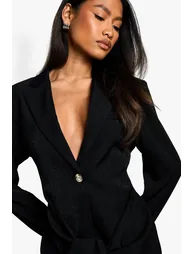 Tailored Structured Wrap Detail Blazer Dress - black - 3