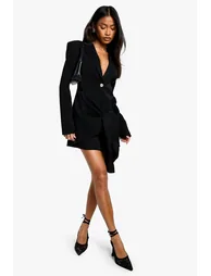 Tailored Structured Wrap Detail Blazer Dress - black