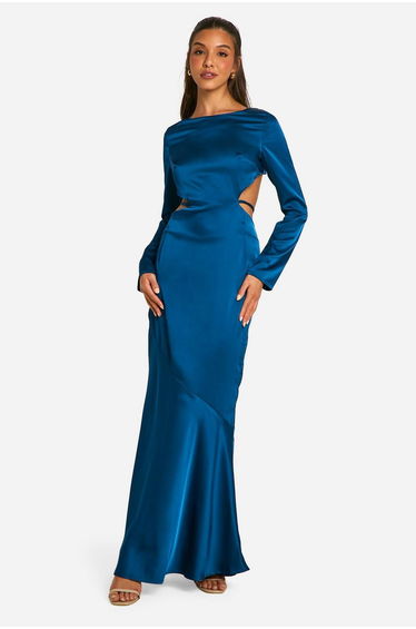 Satin Tie Back Maxi Dress - navy