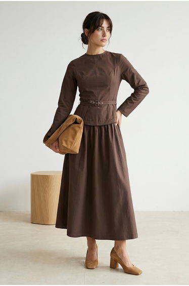 Brown Woven Hijab Dress