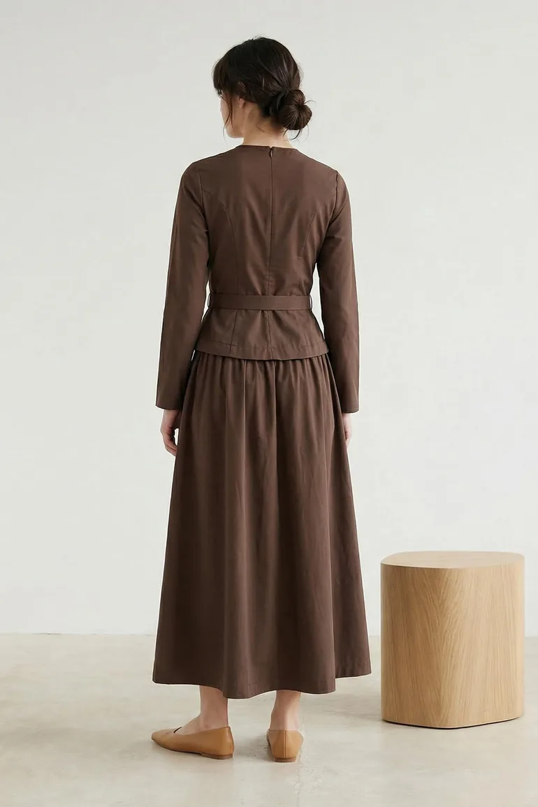 Brown Woven Hijab Dress - 2