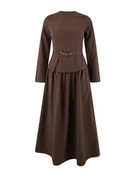 Brown Woven Hijab Dress - 3