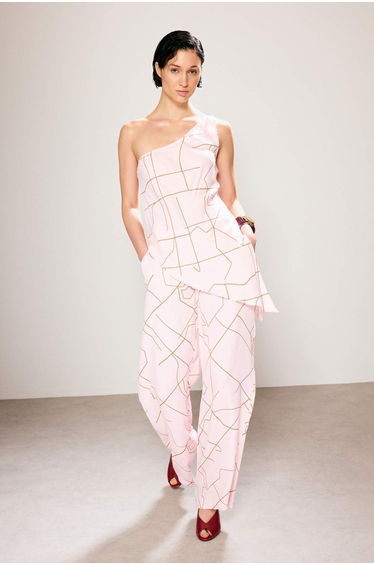 Trendyol Studio Pink Patterned Asymmetrical Woven Blouse