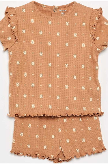 Pointelle knit pajama t-shirt + shorts - 2 pieces BEIGE