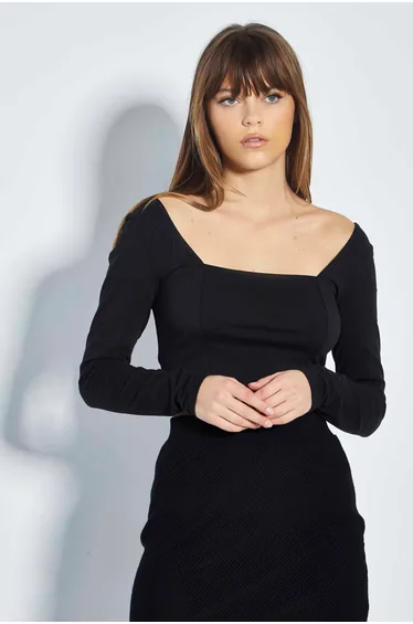 Glamorous Care Black Long Sleeve Square Neck Crop Top