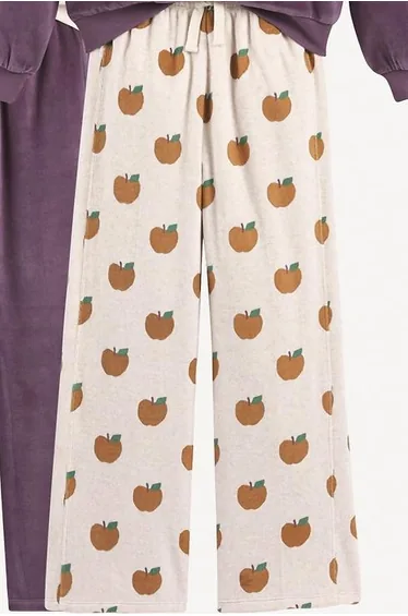 Set of 2 Pyjamas in Velour with Apple Print