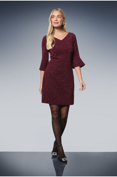 Petite Occasion Glitter Jersey Ruffle Shift Dress