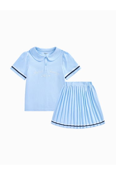 Girls' Two-Piece Set - Polo T-Shirt And Pleated Skirt