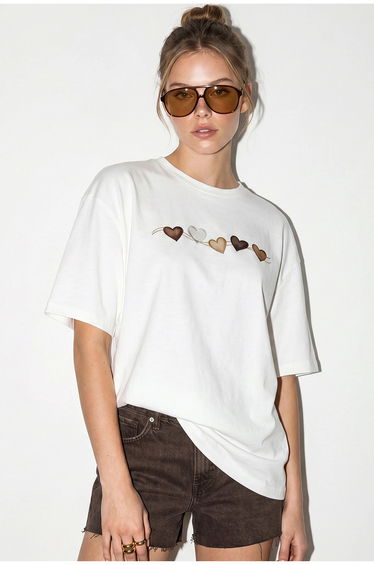 LUCCI Oversized Cotton-Lycra Heart Print T-Shirt