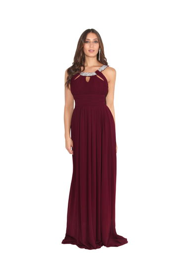 Diamante Neck Chiffon Maxi Dress
