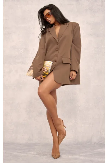 Chocolate Twill Shoulder Pad Oversized Blazer Dress