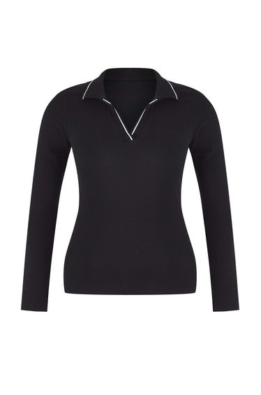 Black Knitwear Collar Detailed Fitted/Fits-Your-Body Elastic Knitted