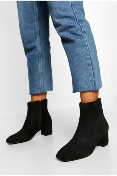 Wide Fit Low Block Heel Shoe Boot - black