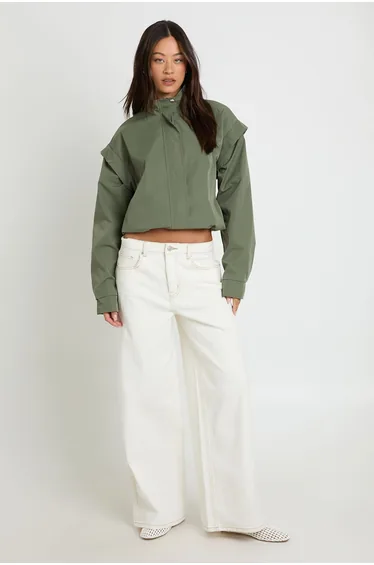 Tall Shoulder Detail Funnel Neck Jacket - khaki