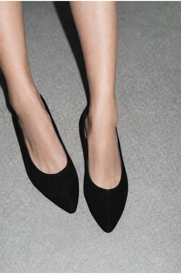 Black Suede Stitching Detailed Women's Ballerina Shoes