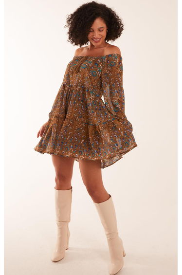Bardot Neck Mini Trapeze Dress