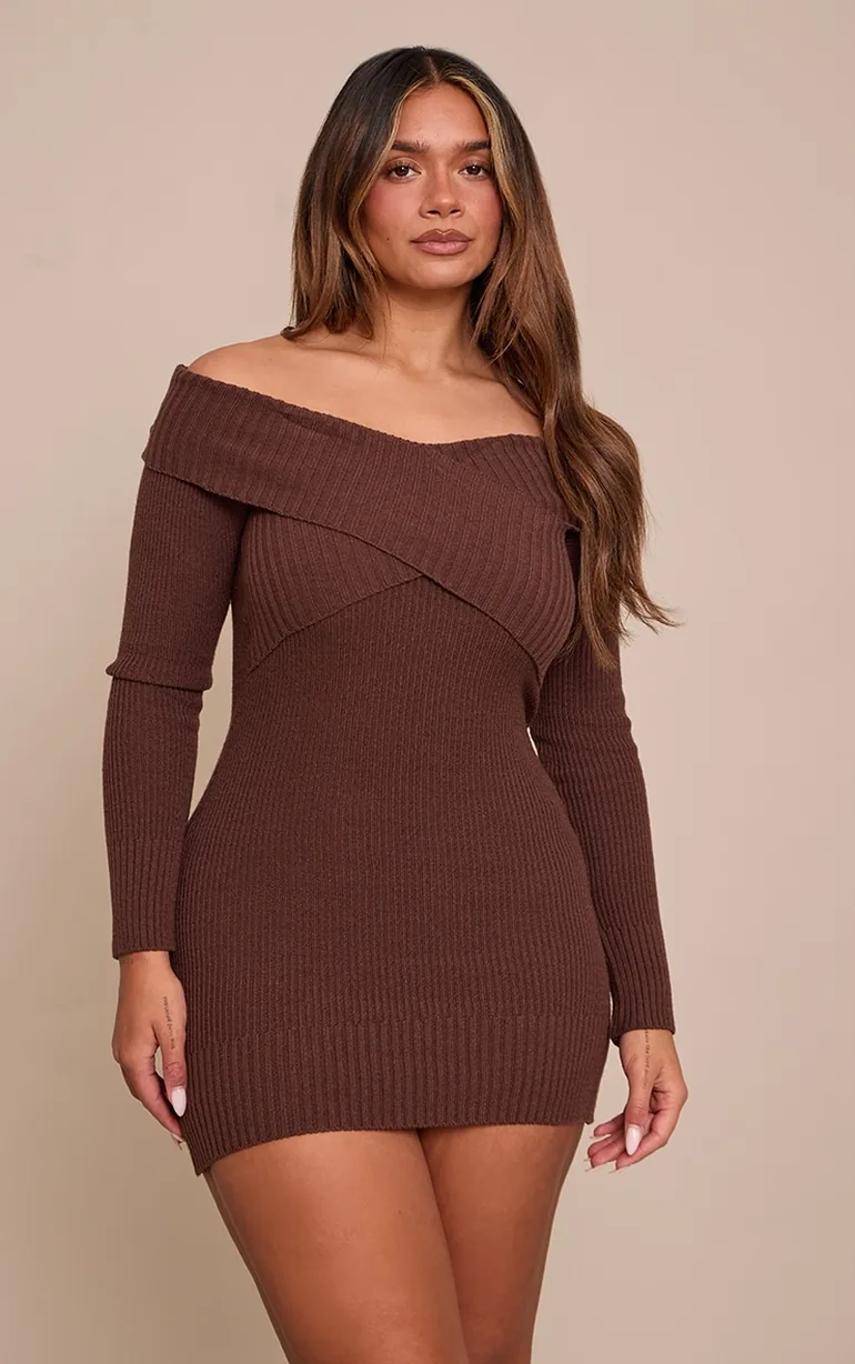 brown knit bodycon dress Rib Knit Bodycon Dress GLAM BY TK