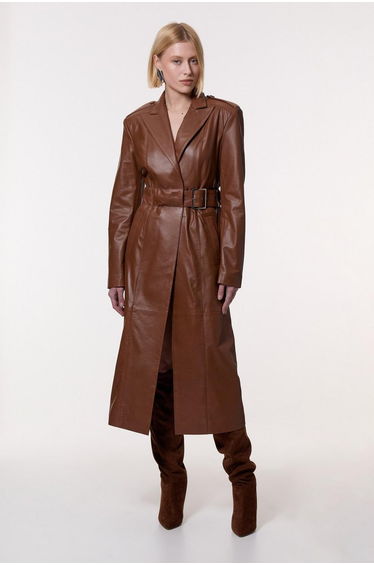 Leather Tailored Belted Coat