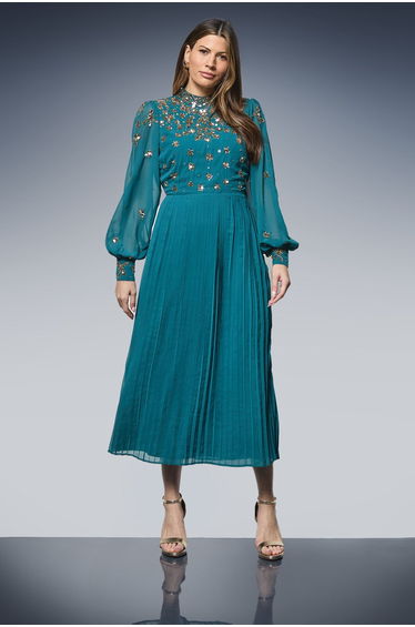 Occasion Embellished Pleated Midi Dress