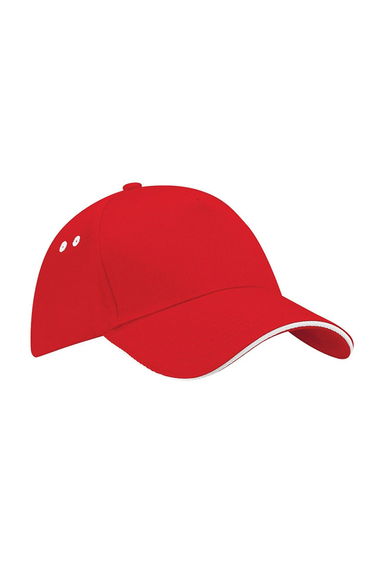 Beechfield Unisex Ultimate 5 Panel Contrast Baseball Cap With Sandwich Peak / Headwear - Classic Red/White